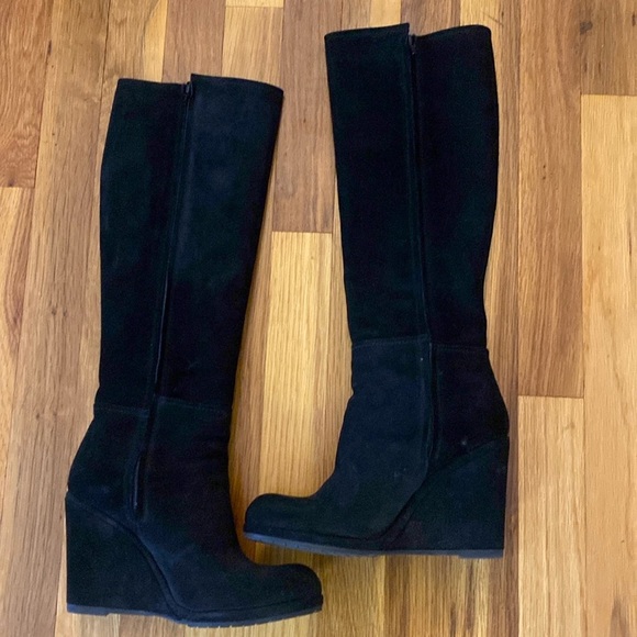 Chuckies Women’s Black Velvet Heeled Knee High Boots Size 37.5 - Picture 1 of 10